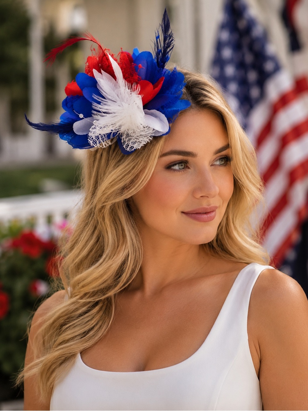 Red, White & Blue Feather Floral Fascinator Headpiece